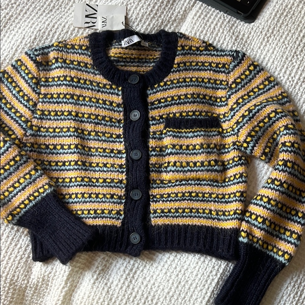 Zara cropped colorful chunky cardigan
